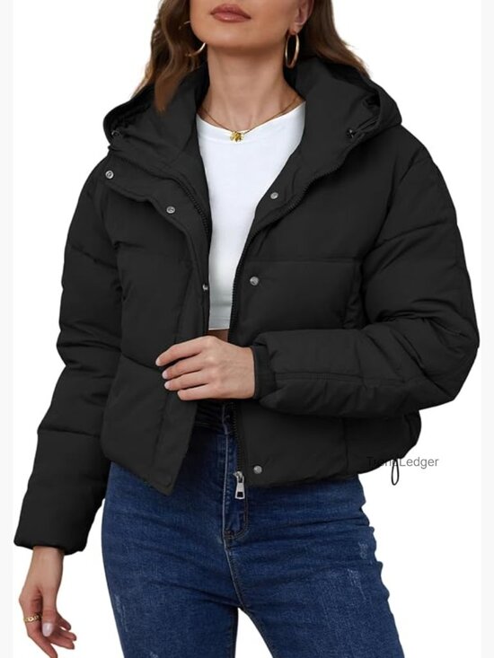 Jackets & Blazers - Cropped Puffer Jacket Hooded Zip Up Quilted Short Padded Coat Lightweight